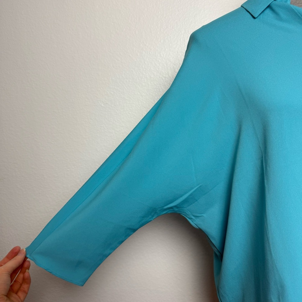 NWT Chicos Blue Button Down Collared Blouse Boxy Oversized Career Work - Picture 5 of 7